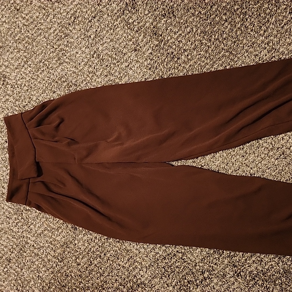 VENUS dark brown pleated waist high rise velcro pants size S